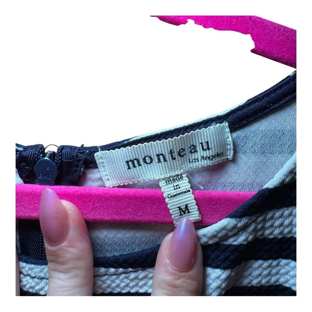 Monteau Navy and White Striped Midi Dress Size M - Picture 2 of 5